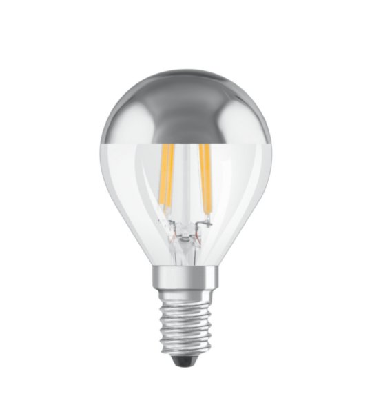 Osram Parathom Mirror filament LED kopspiegel kogellamp 4W=34W E14 220V-240V 2700K kleur 827 zilver helder niet dimbaar