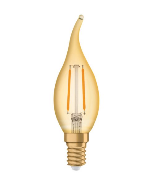 Osram Vintage 1906 filament LED bentip kaarslamp 1,5W=12W E14 220V-240V 2400K kleur 824 BA35 goud niet dimbaar