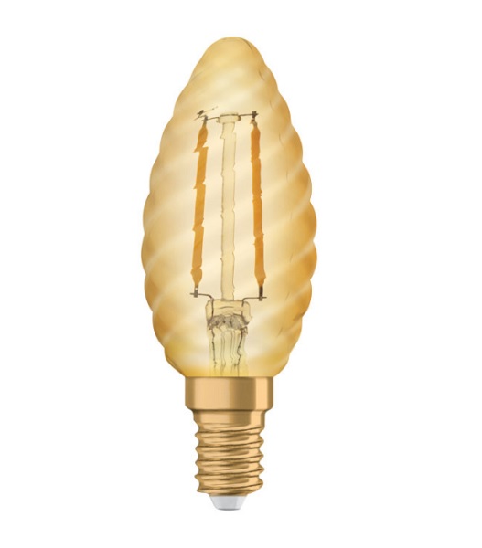 Osram Vintage 1906 filament LED kaarslamp gedraaid 1,5W=12W E14 220V-240V 2400K kleur 824 BW35 goud niet dimbaar