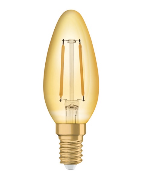 Osram Vintage 1906 filament LED kaarslamp 1,5W=12W E14 220V-240V 2400K kleur 824 B35 goud niet dimbaar