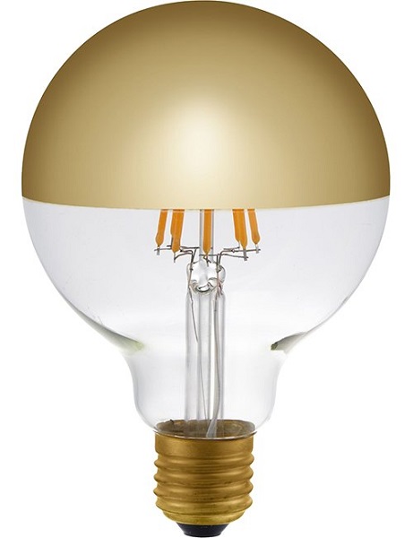 SPL filament LED globe kopspiegellamp 95mm 6,5W E27 230V 2500K kleur 925 goud dimbaar