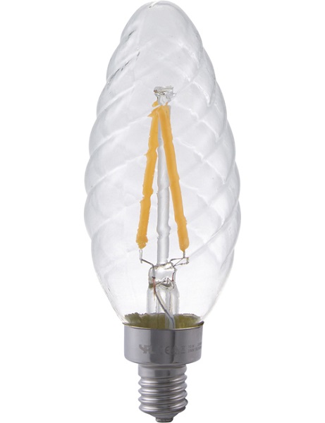 SPL filament LED gedraaide kaarslamp 2W=17W E14 230V 2700K kleur 827 helder dimbaar