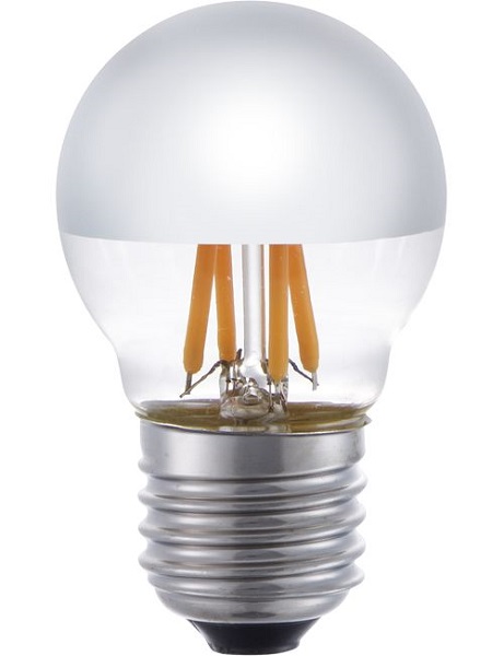 SPL filament LED kopspiegel kogellamp 4W E27 230V 2500K kleur 825 zilver dimbaar