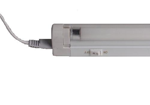 T5 minilight 8W armatuur met schakelaar wit 4100K 332mm compleet met lamp koelwit, snoer+stekker en prismakap