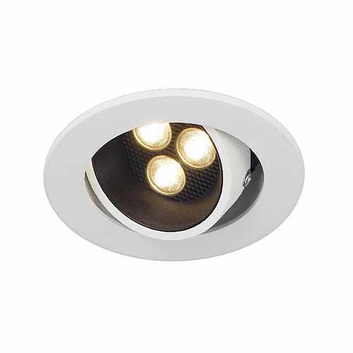 SLV Triton Horn LED Set 3x1W 12° 350mA 3000K warmwit inbouwarmatuur incl LEDdriver snoer 0,5m met ministekker max. materiaaldikte 20mm zwart/wit 113761