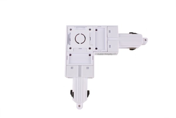 1 fase spanningsrail hoekstuk aarde buitenliggend met voedings mogelijkheid wit