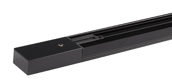 1 fase spanningsrail 2m met voedingsstekker rechts en eindstuk 16A max. 3600W zwart