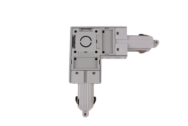 1 fase spanningsrail hoekstuk aarde buitenliggend met voedings mogelijkheid zilvergrijs