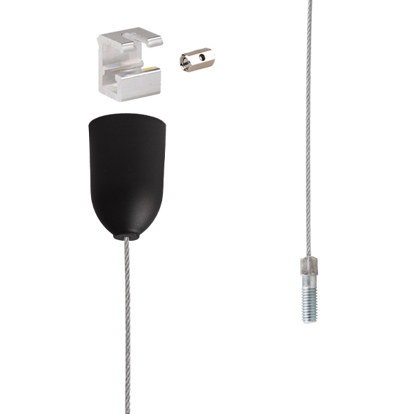 Nordic Global SPW1-2/5M staaldraadset M6 met plafondkap zwart 5,0m  
SKB-12 en M6 moer los meebestellen