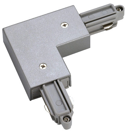 SLV 143062 1 fase opbouw spanningsrail hoekstuk aarde binnenliggend met voedings mogelijkheid zilvergrijs