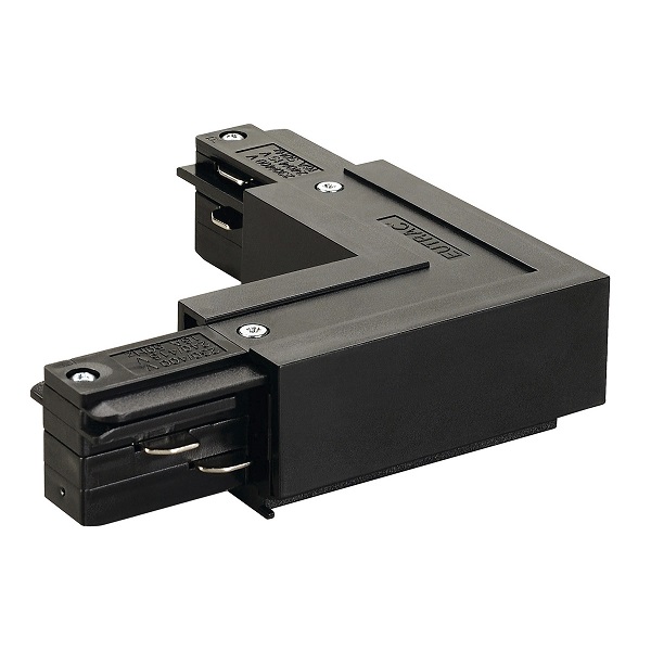 Eutrac 555 1 1210 2 hoekstuk 3f spanningsrail doorlopende aarde binnen met voedingsmogelijkheid zwart