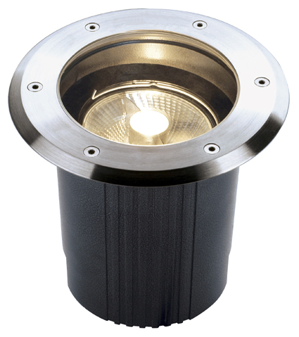 SLV 229230 Dasar 215 Round ES111 GU10 75W grond inbouwarmatuur vast IP67 RVS afdekking 
Met inbouwpot, geschikt voor doorverbinden