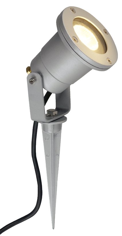 SLV 227418 Nautilus Spike GU10 35W opbouwarmatuur grondpen IP65 netsnoer 1,5m+stekker zilvergrijs