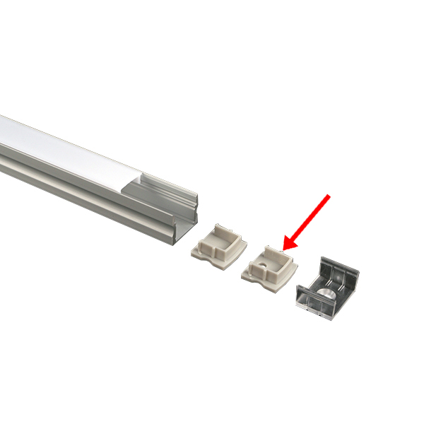 Alupro Curve LED eindkap met opening voor 15mm opbouw profiel alu