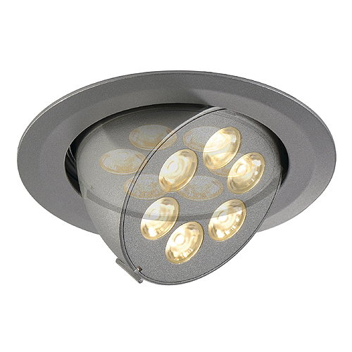 SLV Triton Gimble LED 6x1W 350mA 3000K warmwit wand- en plafond inbouwarmatuur zonder LEDdriver snoer 0,3m met ministekker max. materiaaldikte 20mm alu geanodiseerd 113632 310778