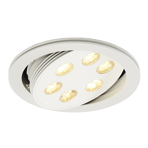 SLV Triton Gimble LED 6x3W 700mA 3000K warmwit wand- en plafond inbouwarmatuur zonder LEDdriver snoer 0,3m met ministekker max. materiaaldikte 20mm wit mat 113642 310784