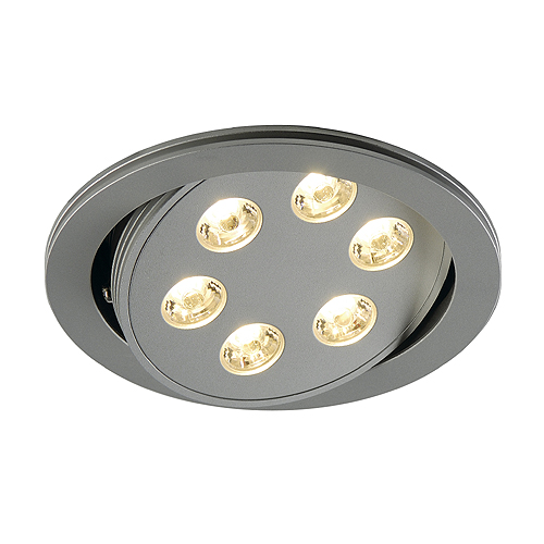 SLV Triton Gimble LED 6x3W 700mA 3000K warmwit wand- en plafond inbouwarmatuur zonder LEDdriver snoer 0,3m met ministekker max. materiaaldikte 20mm alu geanodiseerd 113652 310807