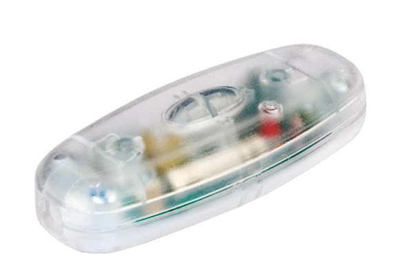 Arditi snoerdimmer 034164 10-75W 230V voor gloeilampen, halogeenlampen 230V en spaarlampen tot 23W met drukknopbediening en LED indicator transparant
