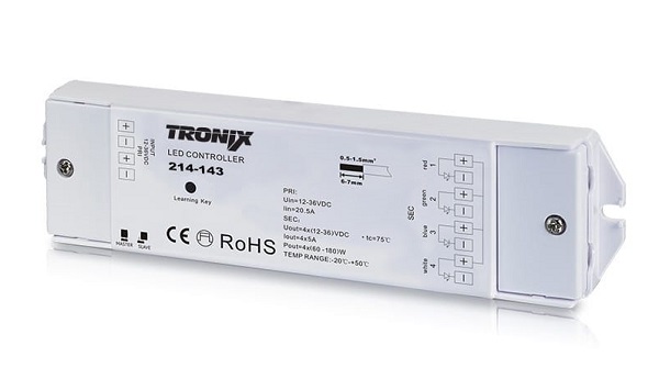 Tronix 214-143 LED controller 4 kanalen RGB(W) TW 12V-36V 4x5A
