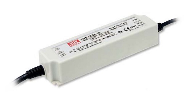 Mean Well LPF-60D-24 LED voeding 24V DC 60W IP67 met gestripte draden voor in- en uitgang dimbaar 1-10V