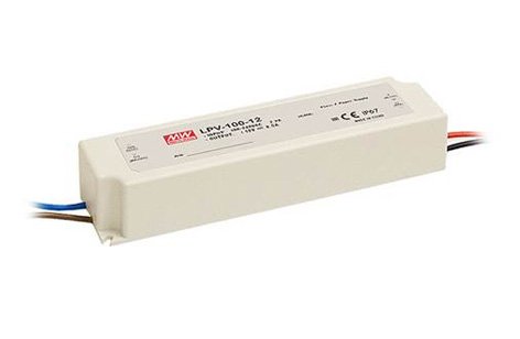 Mean Well LPV-100-12 LED voeding 12V DC 100W IP67 met gestripte draden voor in- en uitgang