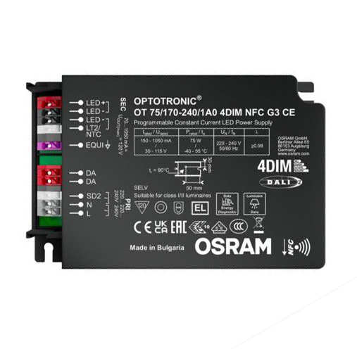 Osram Optotronic OT75/170-240 1A0 4DIM LED driver 150-1050mA 75W NFC Dali 2, AstroDIM, StepDIM, MainsDIM