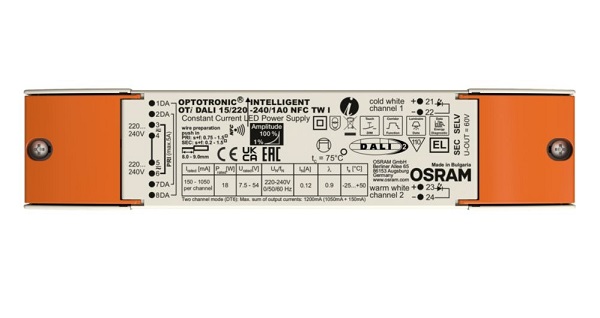 Osram Optotronic OTi 15 220-240 1A0 NFC TW 1 LED driver 150-1050mA 18W DALI DT6 of DT8 dimbaar