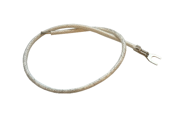 Siliconesnoer met fiberglas mantel 0,75mm2 lengte 300mm wit met vork M4 en niet geisoleerde adereindhuls