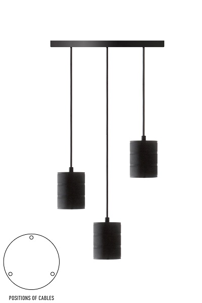 Calex retro plafondplaat rond 3 x E40 pendelsnoer 2,0m zwart