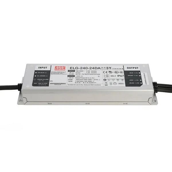Mean Well ELG-240-24DA-3Y LED voeding 24V DC 240W IP67 met gestripte draden voor in- en uitgang Dali dimbaar