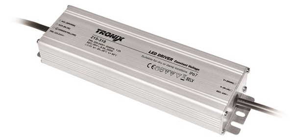 Tronix 215-318 LED voeding 24V DC 200W 0,3m snoer voor ingang, 0,3m snoer voor uitgang IP67
