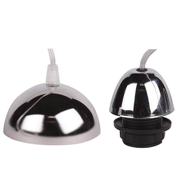 FL pendelsnoer transparante kabel en trekontlasting lengte snoer 0,8m E27 + kap + ring met flens buitendraad chroom