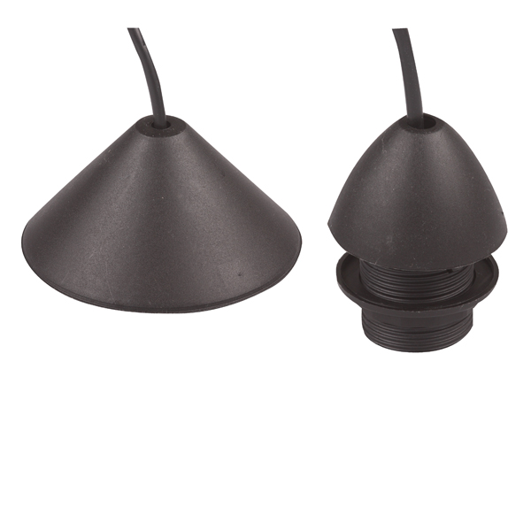 FL pendelsnoer 1,4m E27 met flens buitendraad, plafondkap met schroef en kroonsteen, kap en schroefring zwart