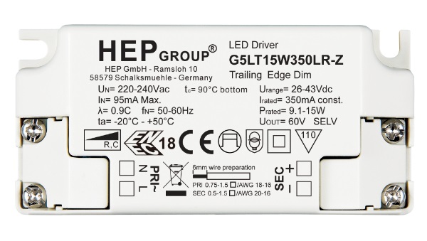 HEP G5LT15W700LR-Z 700mA 9,1-14,7W LEDdriver dimbaar opbouw met trekontlasting