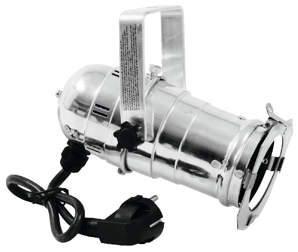 Eurolite PAR20 spot chroom  long E27 50W snoer 30 cm + stekker met filterframe