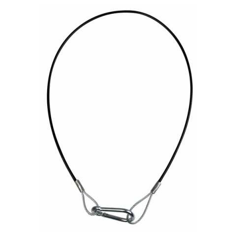 Showtec veiligheidskabel 75cm 3mm staaldraad, buitenmaat 4mm zwart met haak + 2 puntkous