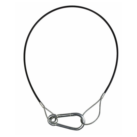 Showtec veiligheidskabel 50cm 2mm staaldraad, buitenmaat 3mm zwart met haak + 2 puntkous