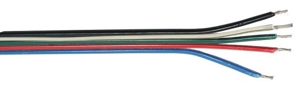RGBW kabel 5 aders plat soepel aders rood, groen, blauw, wit, zwart /m