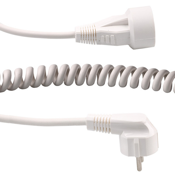 Verlengsnoer krulsnoer 3x1,5mm2 1,2m tot 5,0m met aangespoten haakse stekker en contrastekker randaarde wit