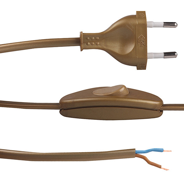 Arditi eurosnoer met snoerschakelaar 2x0,75mm2 2,0m goud