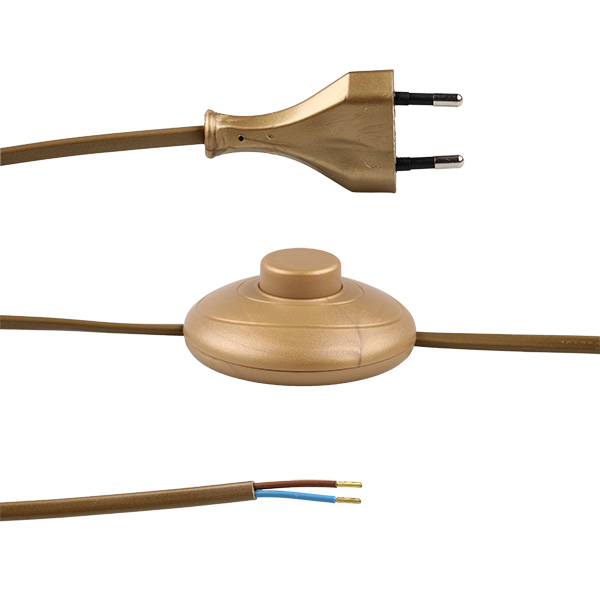 Eurosnoer met ronde vloerschakelaar 2x0,75mm2 4,0m goud