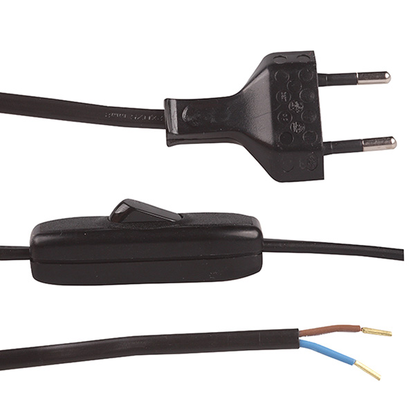 Eurosnoer met snoerschakelaar 2x0,75mm2 2,0m zwart