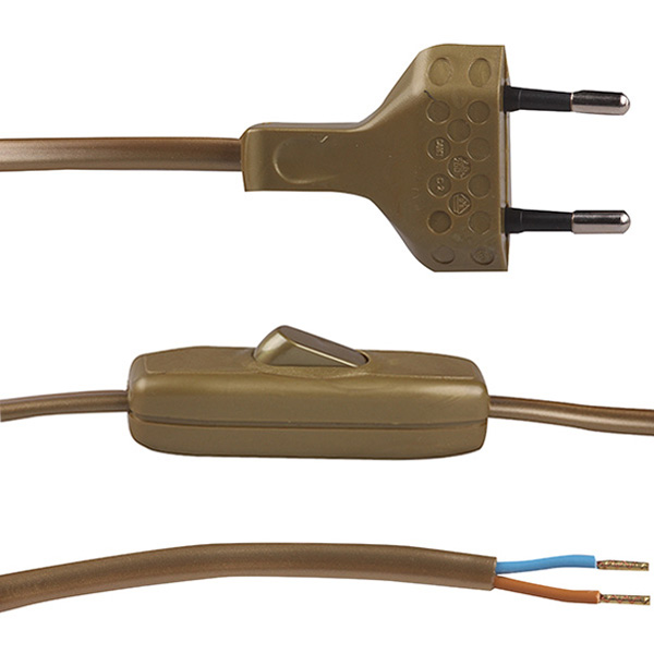 Eurosnoer met snoerschakelaar 2x0,75mm2 2,0m goud