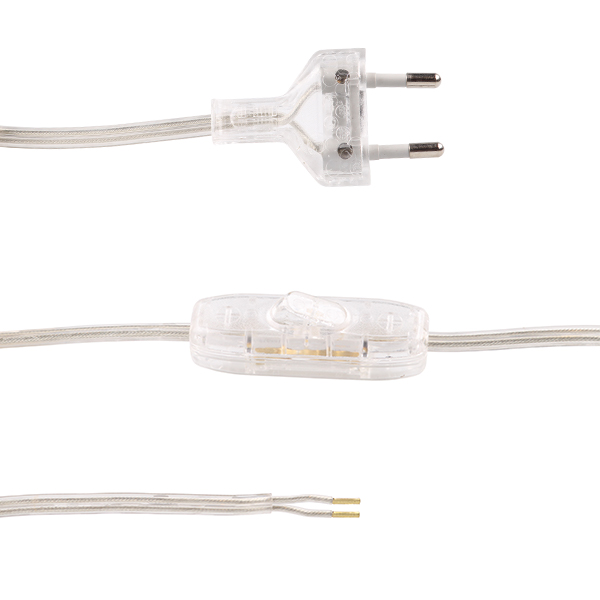 Eurosnoer met snoerschakelaar 2x0,75mm2 2,0m transparant