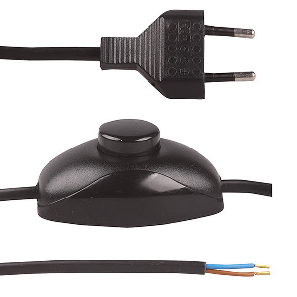 Eurosnoer met ovale vloerschakelaar 2x0,75mm2 4,25m zwart