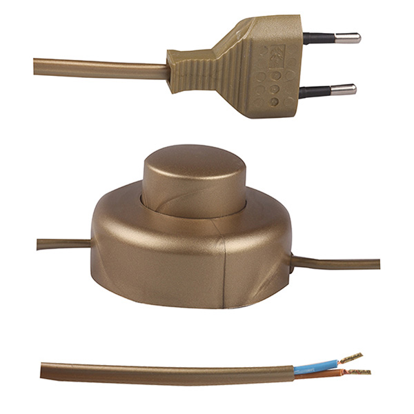 Eurosnoer met ronde vloerschakelaar 2x0,75mm2 4,0m goud