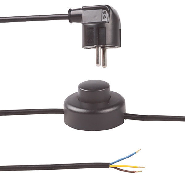 Aansluitsnoer met stekker en ronde vloerschakelaar 3x0,75mm2 4,5m zwart