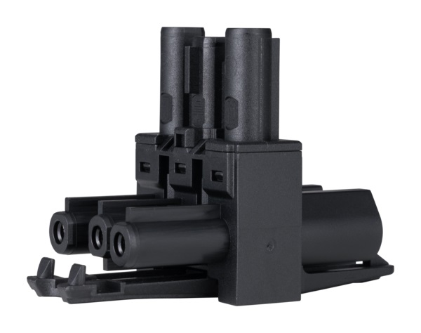 Adels Contact AC 166 GVTA T-splitter 1 in 2 uit met vergrendeling voor platte 3 polige connectoren koppelbaar zwart