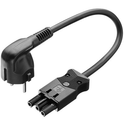 Adels netsnoer met platte 3 polige female connector en haakse randaarde stekker 3,0m 3x1,5mm2 Eca zwart