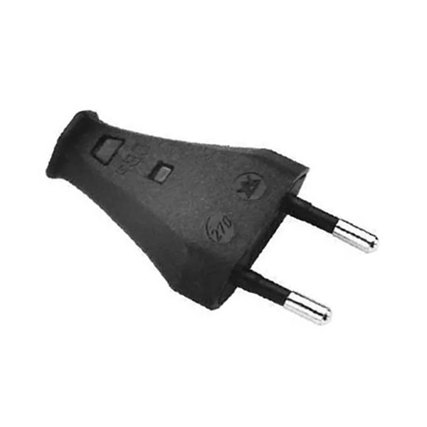 Kaiser eurostekker klapstekker plat zonder randaarde zwart uitsluitend voor H03VV-F 2x0,75mm2 met krimp bevestiging voor de draden, speciale tang nodig, zie accessoires